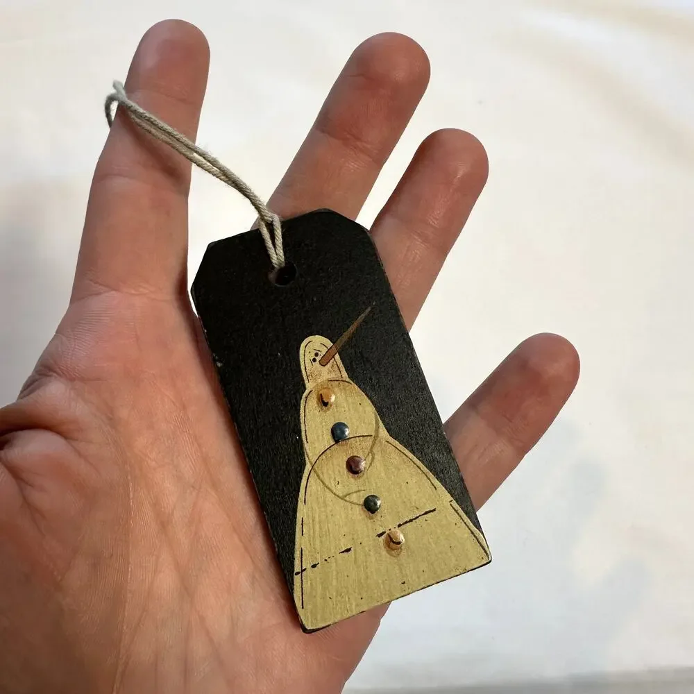 Primitive Farmhouse Christmas Wooden Snowman Gift Tag Tree Ornament
